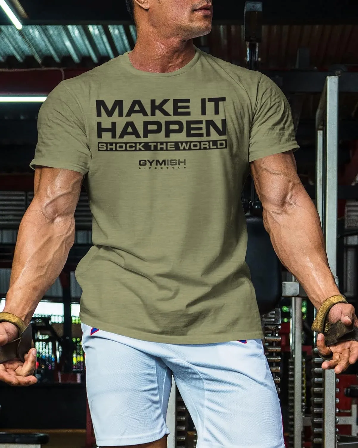 Shock The World Make It Happen Simple Weightlifting Workout Gym Tshirt