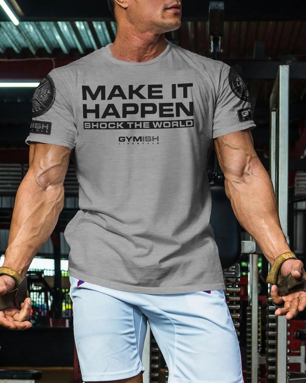 Shock The World Make It Happen Simple Weightlifting Workout Gym Tshirt