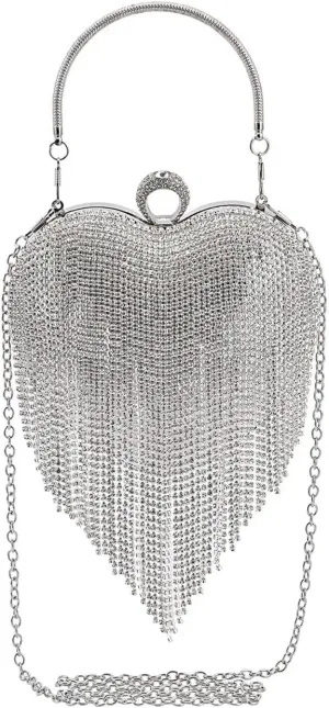 Shop LC Sheeny Heart Shape Tassel Clutch Bag with Handle and Removable Chain Strap Birthday Gifts