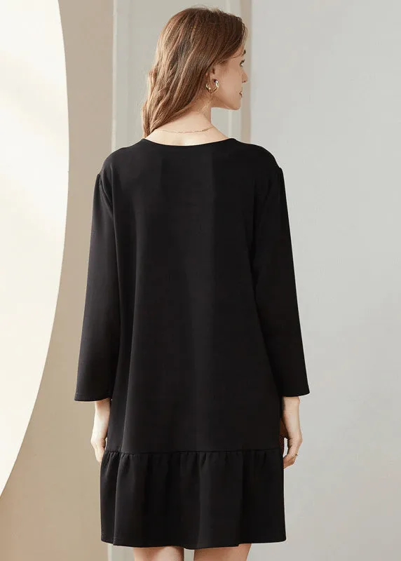 Simple Black Bow Original Design Cotton A Line Dress Spring LY0281