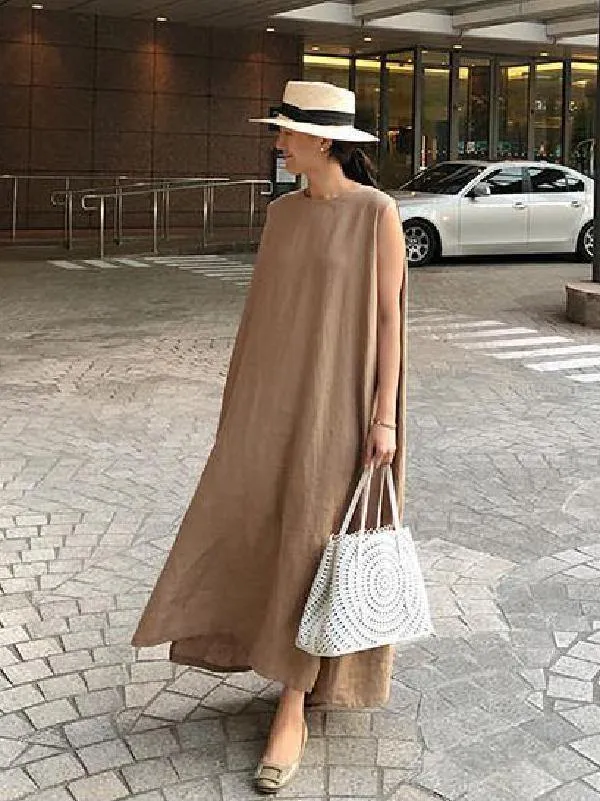 Simple Loose Sleeveless Long Dress
