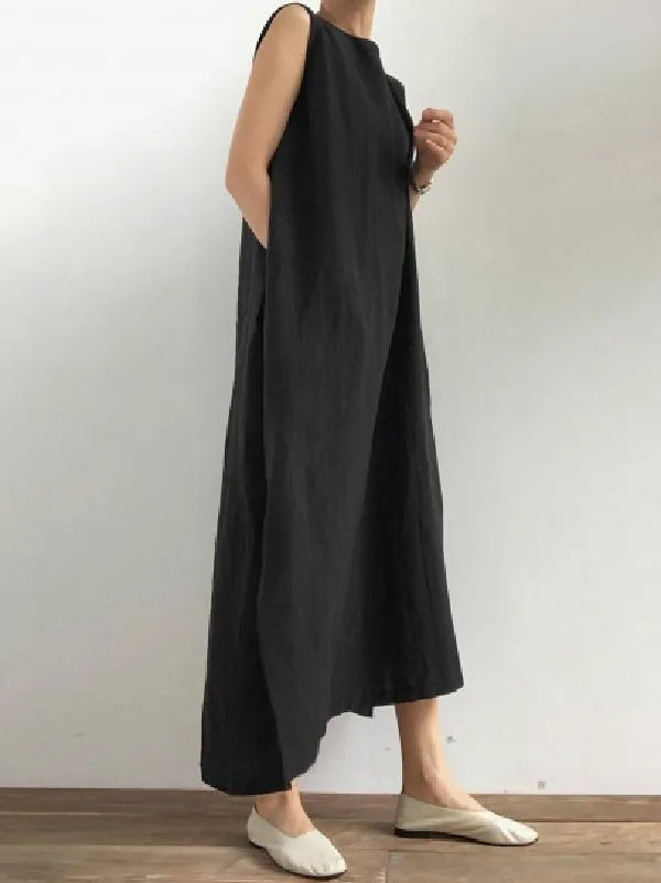 Simple Loose Sleeveless Long Dress