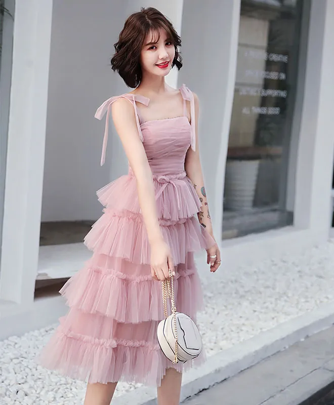 Simple Pink Tulle Short Prom Dress, Pink Homecoming Dress