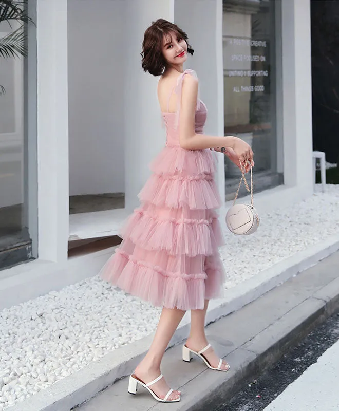 Simple Pink Tulle Short Prom Dress, Pink Homecoming Dress