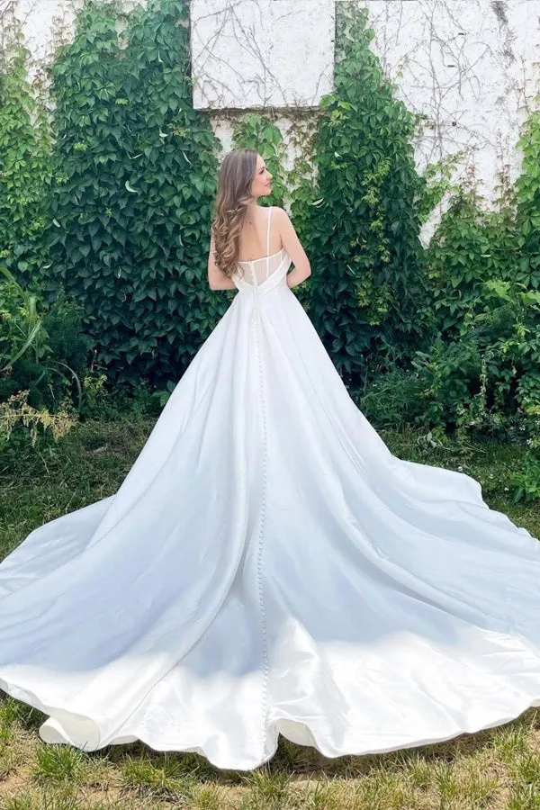 Simple Satin Sweetheart Spaghetti Straps Wedding Dresses, Bridal Gown, SW553