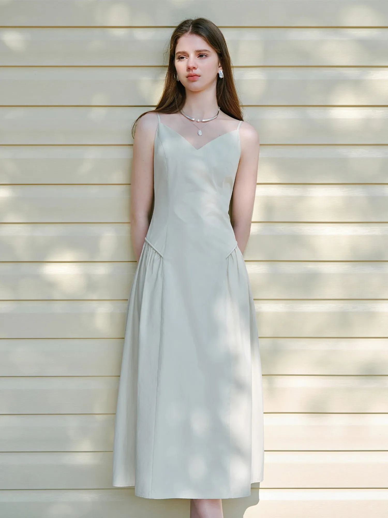 Simple Strap A-Line Side Pleated Dresses