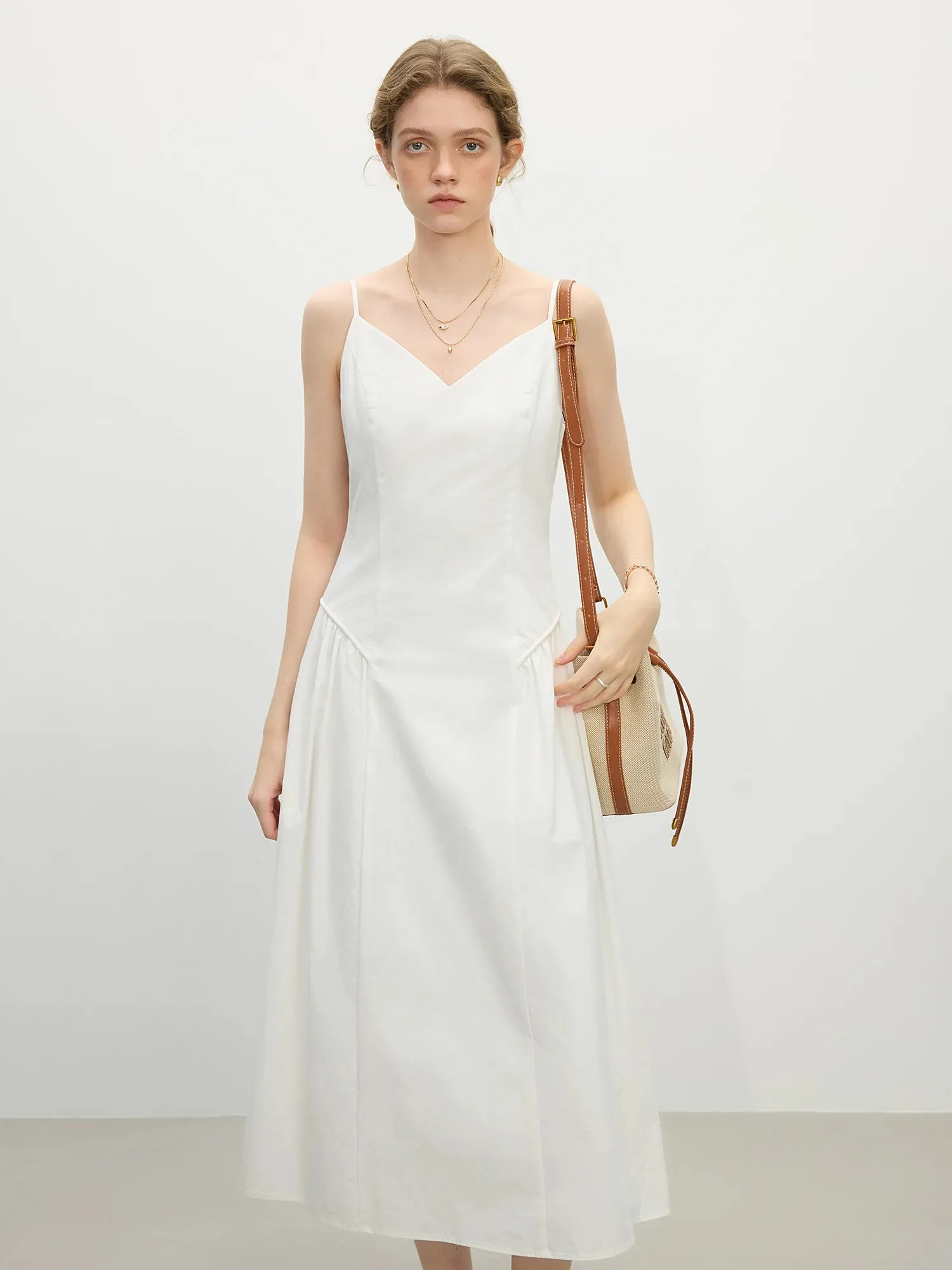 Simple Strap A-Line Side Pleated Dresses
