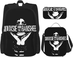 Siouxsie Music And The Band Banshees Backpack 3 Pieces Set With Lunch Box And Pencil Pouch Combination Beautiful Laptop Backpacks Lunch Tote Bags Convenient Travel Daypack Outdoor Backpack for Picnic