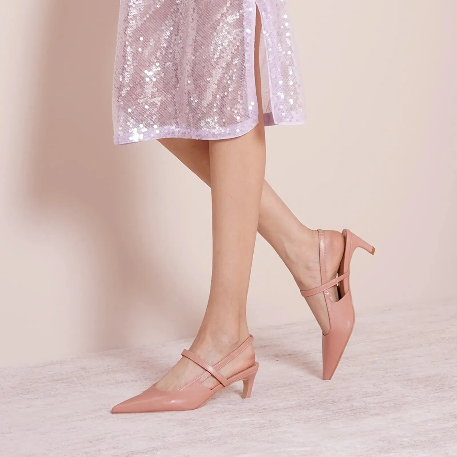 Sleek Pointed Toe Straps Slingback Pumps