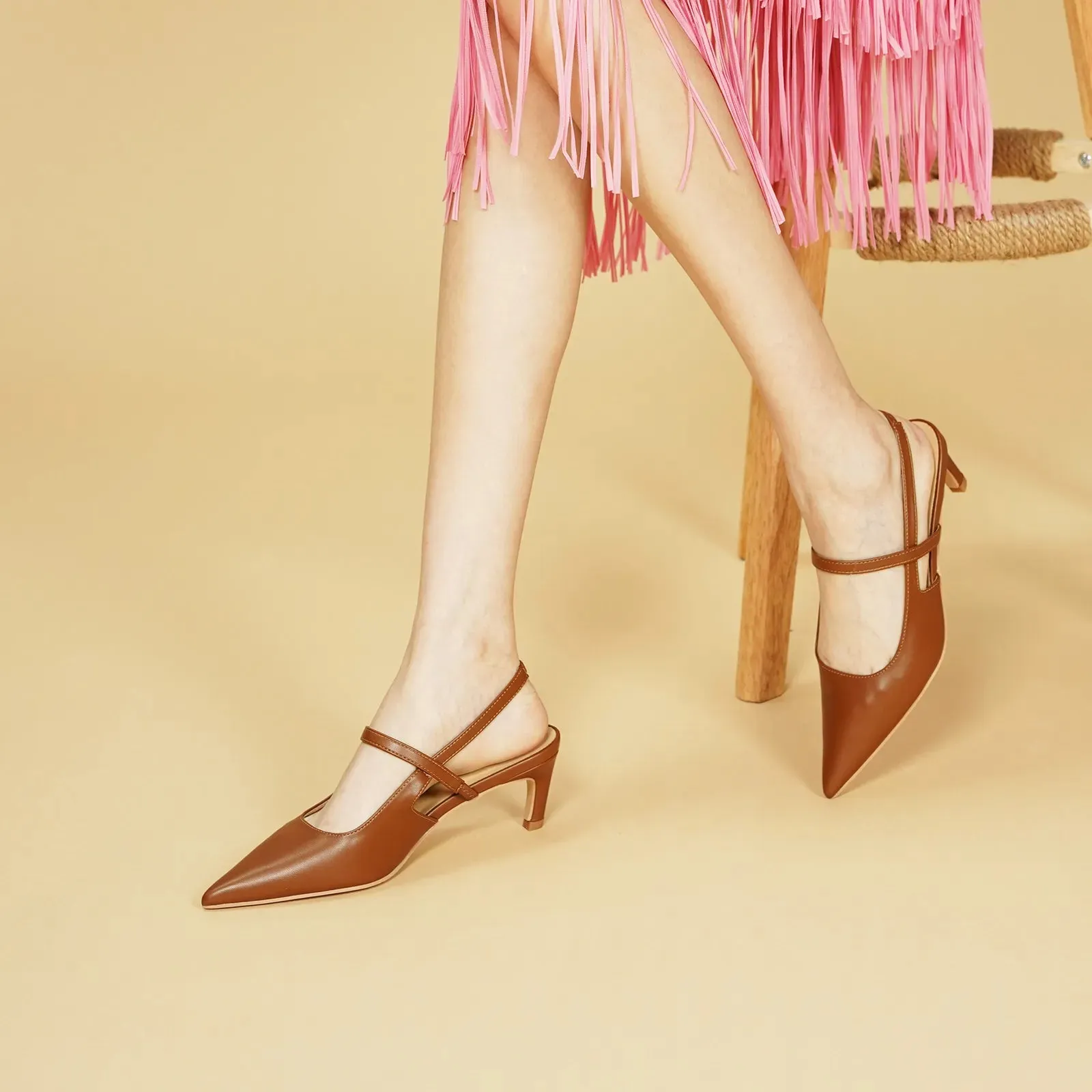 Sleek Pointed Toe Straps Slingback Pumps