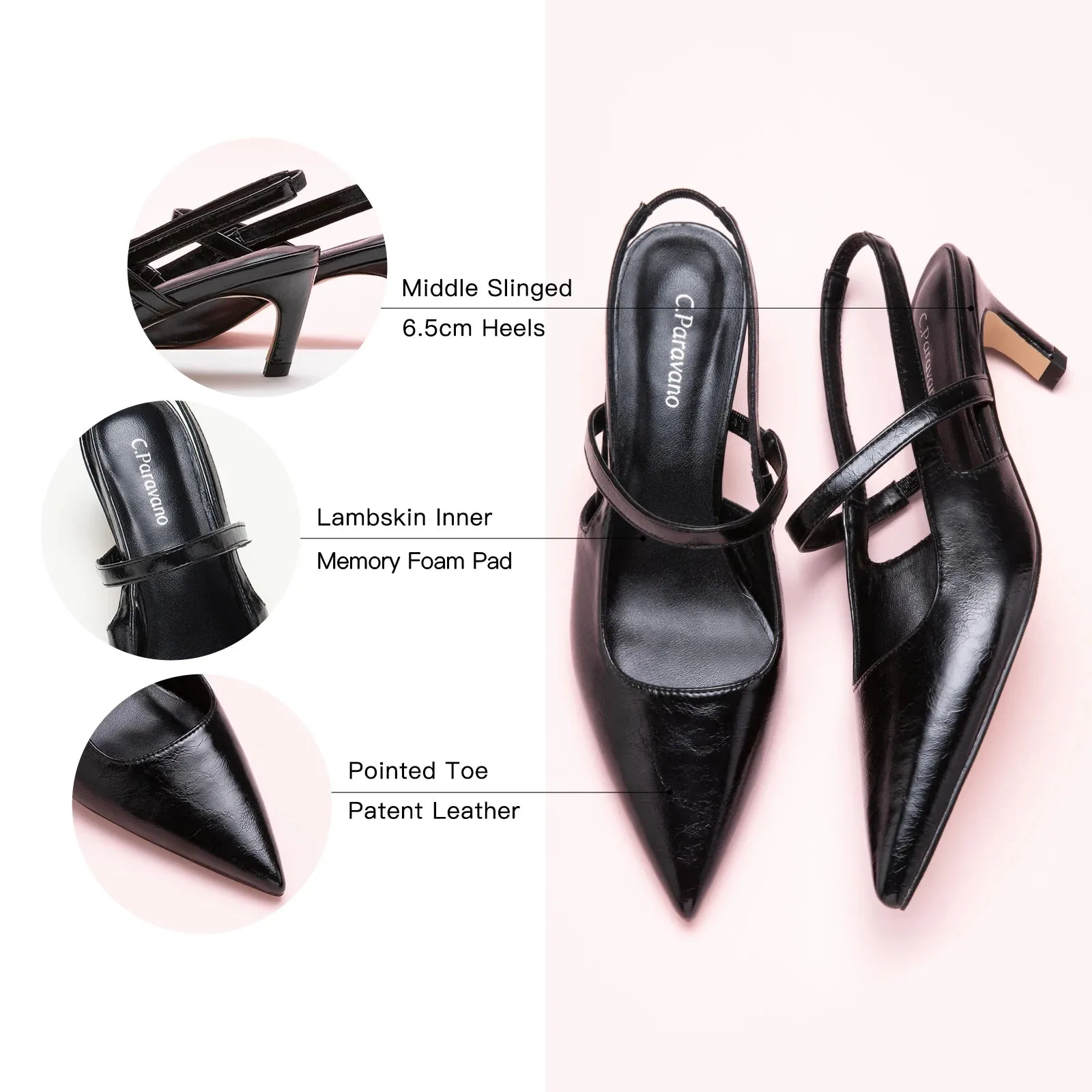 Sleek Pointed Toe Straps Slingback Pumps