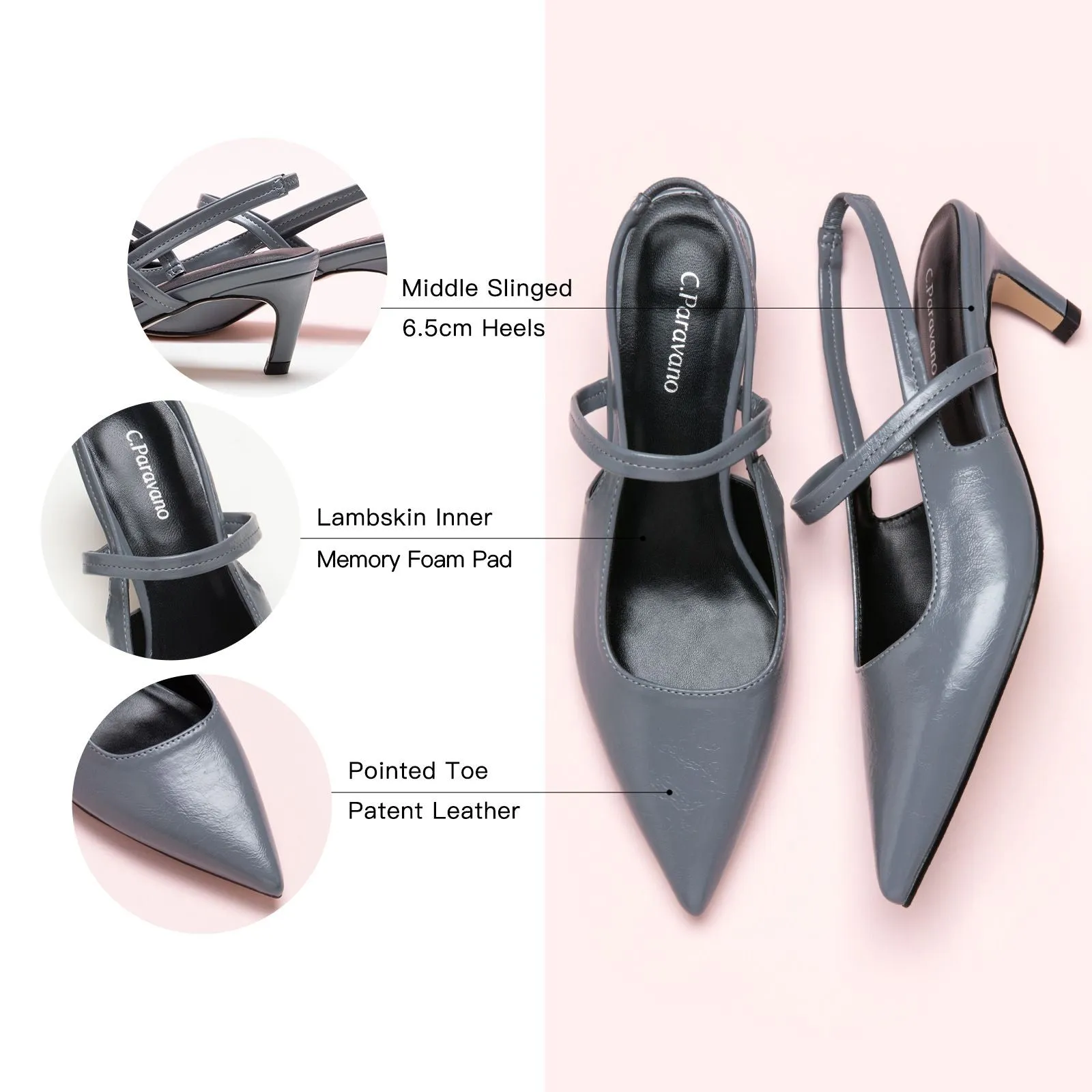 Sleek Pointed Toe Straps Slingback Pumps
