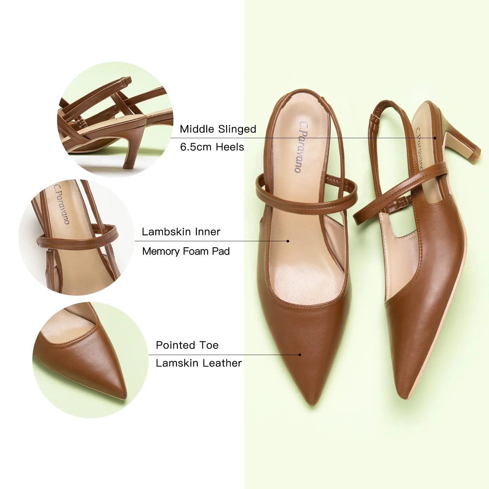 Sleek Pointed Toe Straps Slingback Pumps