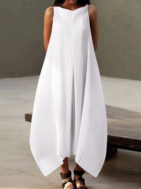 Solid Color Loose Sleeveless V-Neck Maxi Dresses