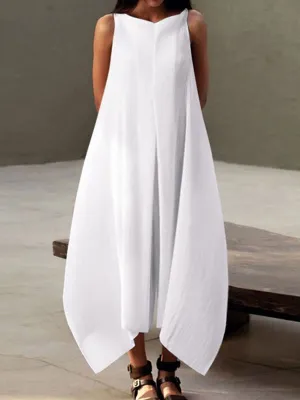 Solid Color Loose Sleeveless V-Neck Maxi Dresses