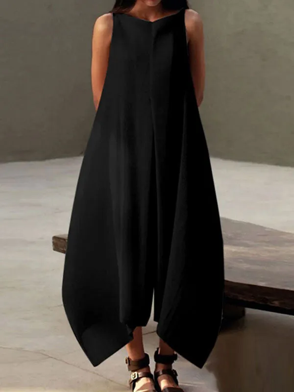 Solid Color Loose Sleeveless V-Neck Maxi Dresses