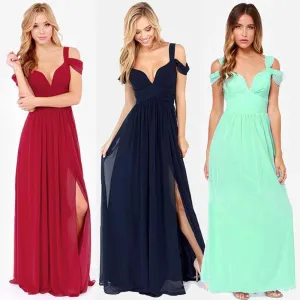 Solid Color Sexy Backless V-neck Party Dress Long Dress