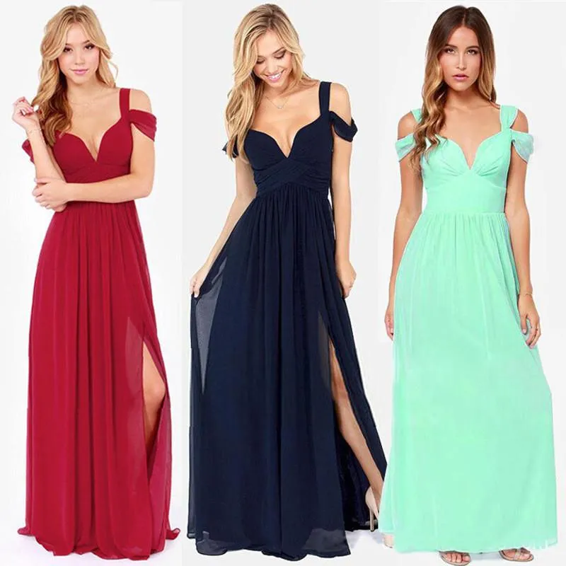 Solid Color Sexy Backless V-neck Party Dress Long Dress