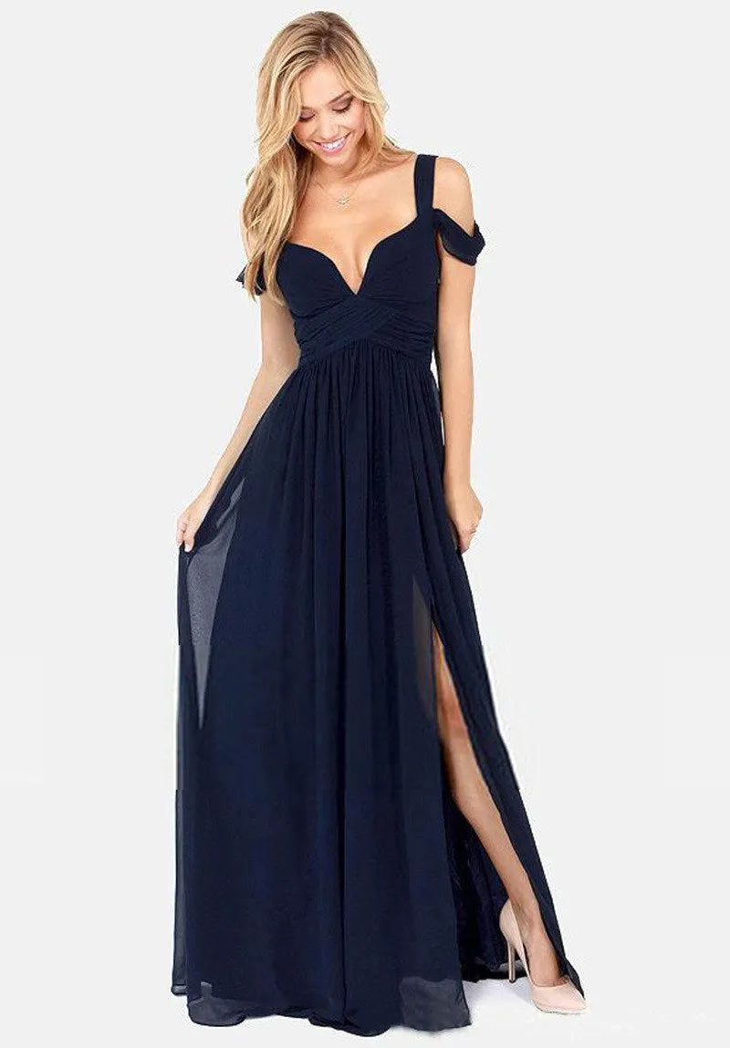 Solid Color Sexy Backless V-neck Party Dress Long Dress
