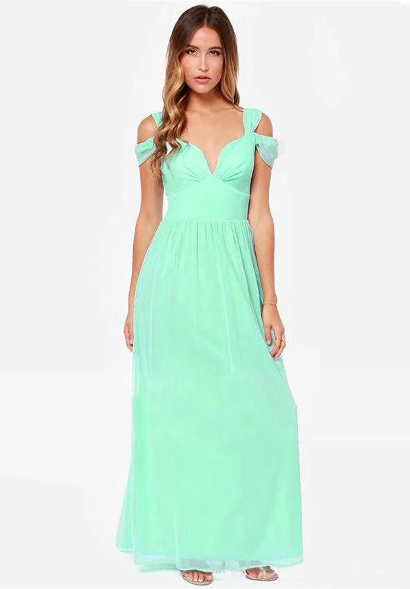 Solid Color Sexy Backless V-neck Party Dress Long Dress