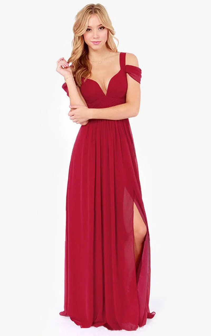 Solid Color Sexy Backless V-neck Party Dress Long Dress