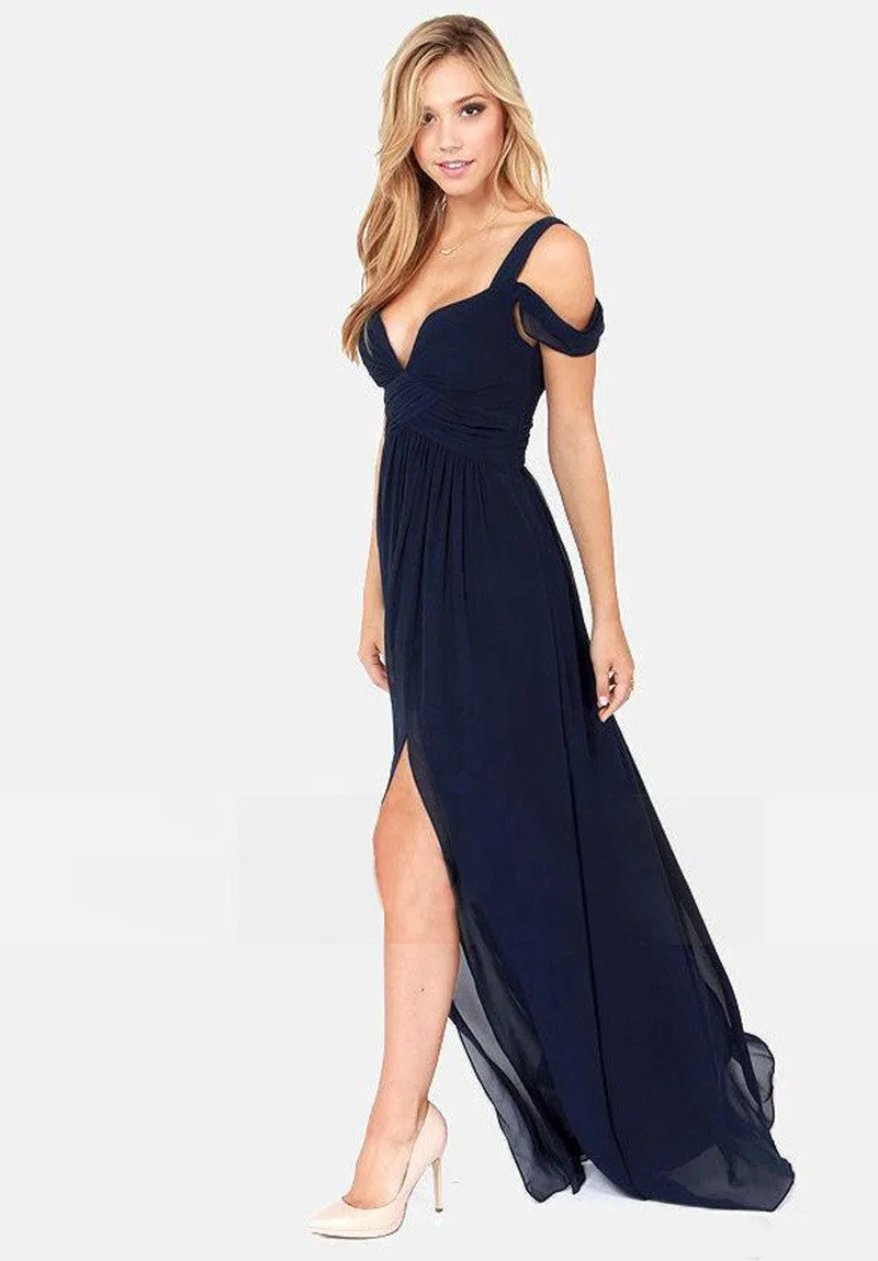 Solid Color Sexy Backless V-neck Party Dress Long Dress