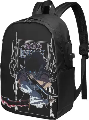 Solo Novel Leveling Laptop Backpack with Usb Charging Port Large Travel Bags Unisex Adult Convenient Sport Bags Cozy Business Backpack Computer Bag Casual Daypack for Outdoor
