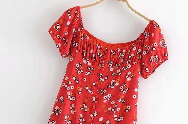 Spring New Tight-Fitting Small Floral Off-The-Shoulder Bag Hip Dress