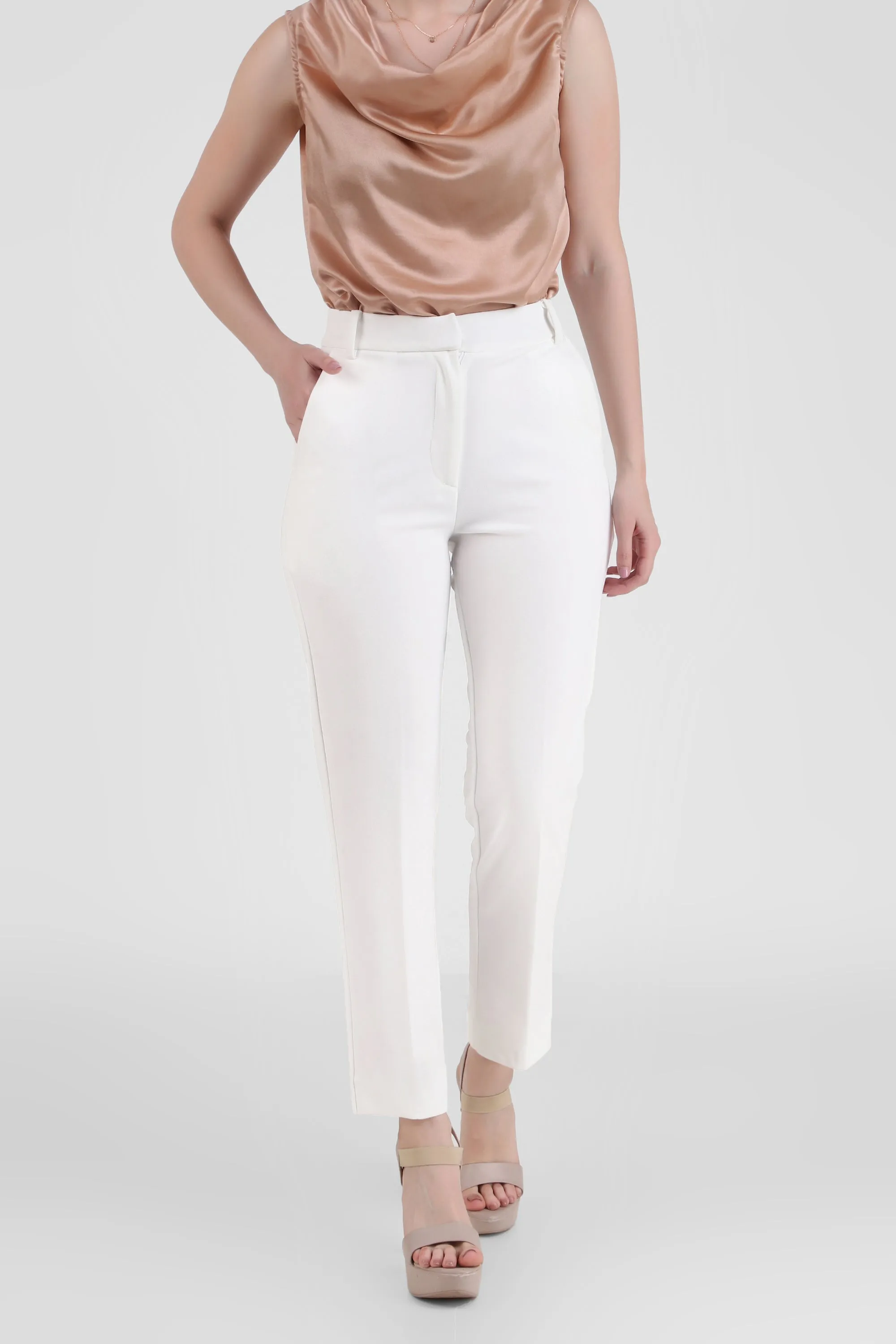 Straight Fit Formal Trousers, White