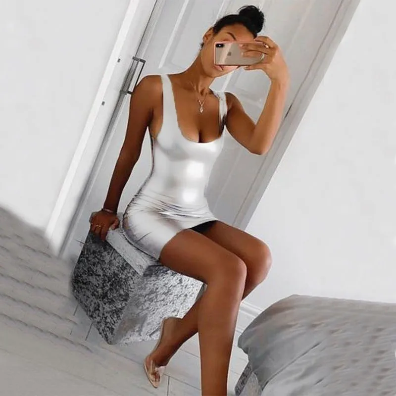 Sultry Silver Bodycon Halterneck Dress