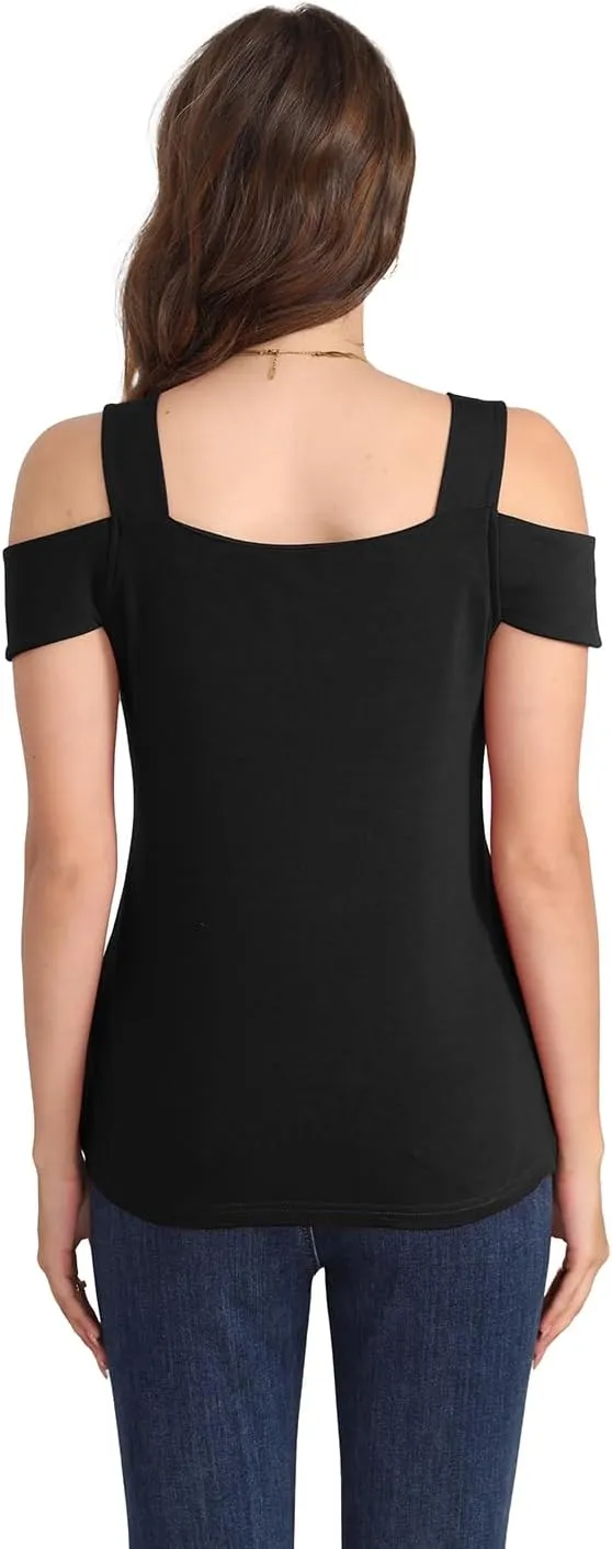 Summer Tops Womens Tunic Top Short Sleeve Cold Shoulder V Neck Loose Fit Basic Tee Casual Tops T Shirts Blouse