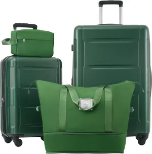 SVRCK Lightweight 2-Piece Luggage Set for Effortless Travel, Expandable Spinner Wheels, 20 inch & 28 inch, Stylish Green