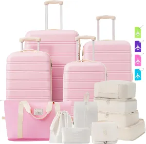 SVRCK Lightweight 4-Piece Hardshell Luggage Set for Effortless Travel, Stylish Design with Spinner Wheels, 16"-28" Sizes, Light Pink
