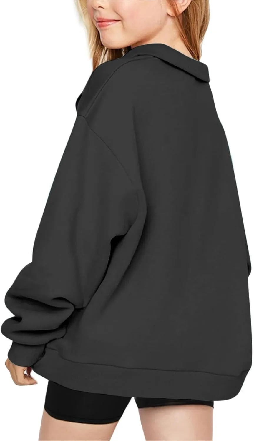 Sweatshirts for Girls Quarter Zip Pullover Long Sleeve Fleece Lined Tops Oversized Crewneck Sweatshirt Preppy Clothes