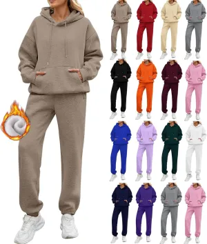Sweatsuits Women 2 Piece Outfit Drawstring Fleece Y2K Hoodie Sweatshirt High Waist Soft Cotton Sweatpants with Pocket
