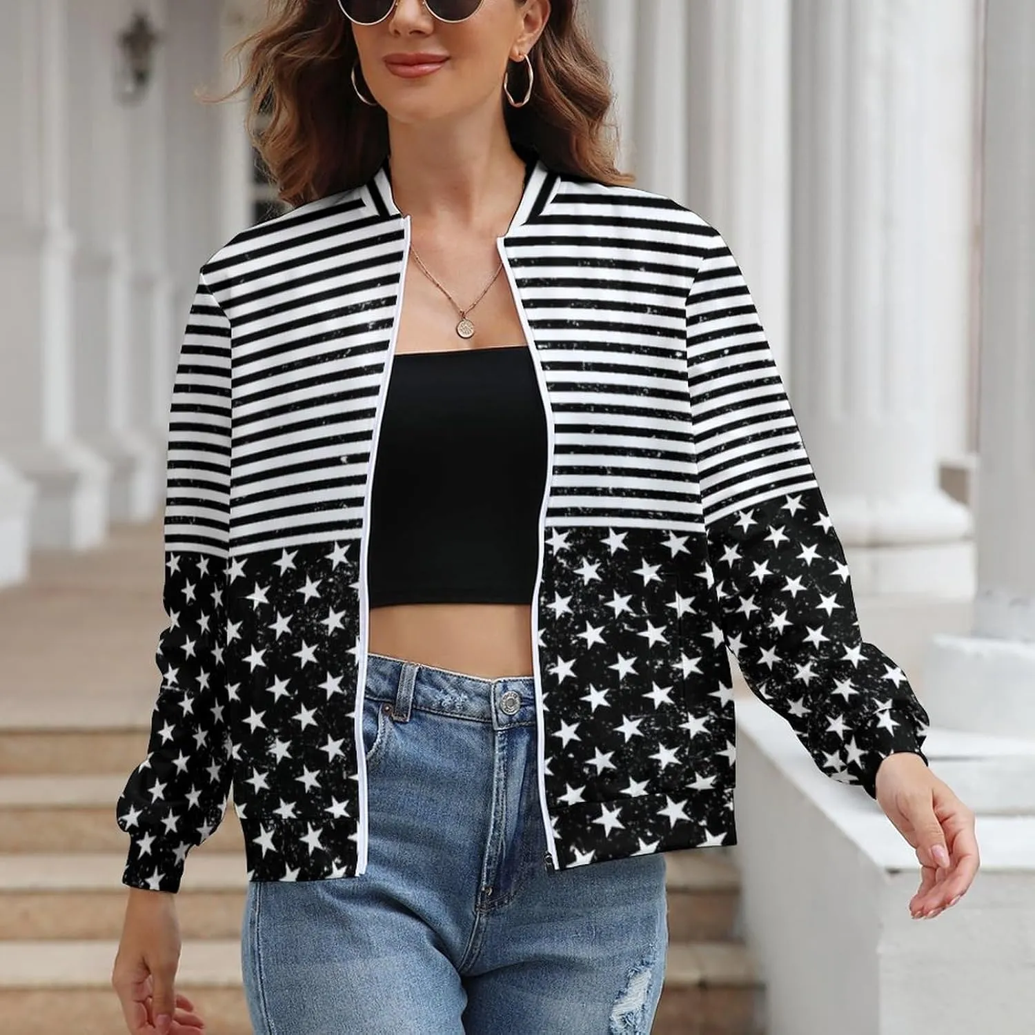 TAIZIYEAH Jacket for Women American Flag Hoodie Zip Up Tops Pullover Long Sleeve Sweatshirts Coat Soft Relaxed Oversized
