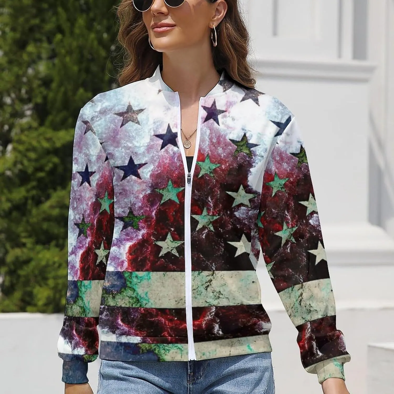 TAIZIYEAH Jacket for Women American Flag Hoodie Zip Up Tops Pullover Long Sleeve Sweatshirts Coat Soft Relaxed Oversized
