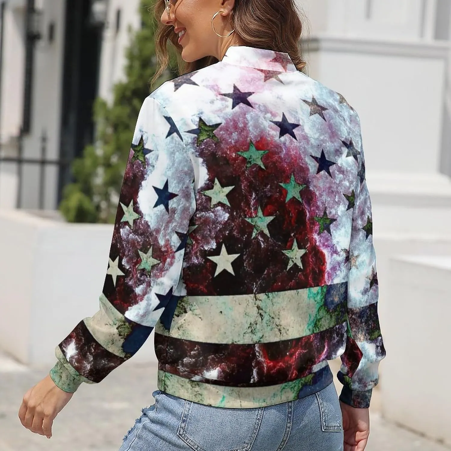 TAIZIYEAH Jacket for Women American Flag Hoodie Zip Up Tops Pullover Long Sleeve Sweatshirts Coat Soft Relaxed Oversized