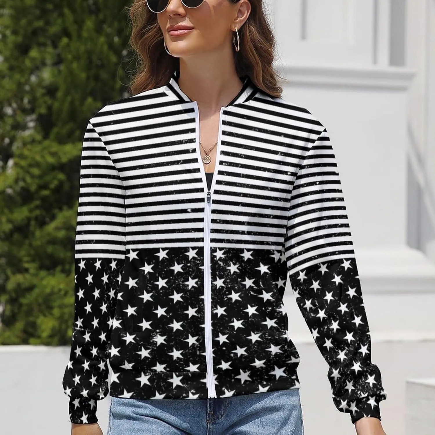 TAIZIYEAH Jacket for Women American Flag Hoodie Zip Up Tops Pullover Long Sleeve Sweatshirts Coat Soft Relaxed Oversized