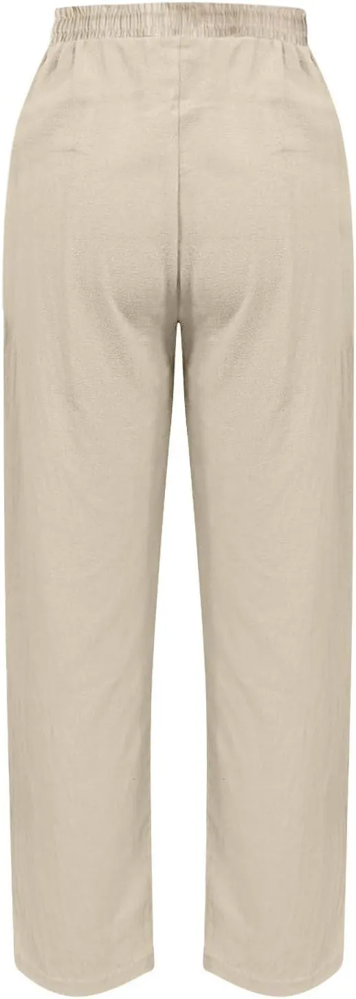 TANGNADE Women's Relaxed Wide-Leg Palazzo Pants with Elastic Waist Casual Harem Trousers for Summer and Beach Wear
