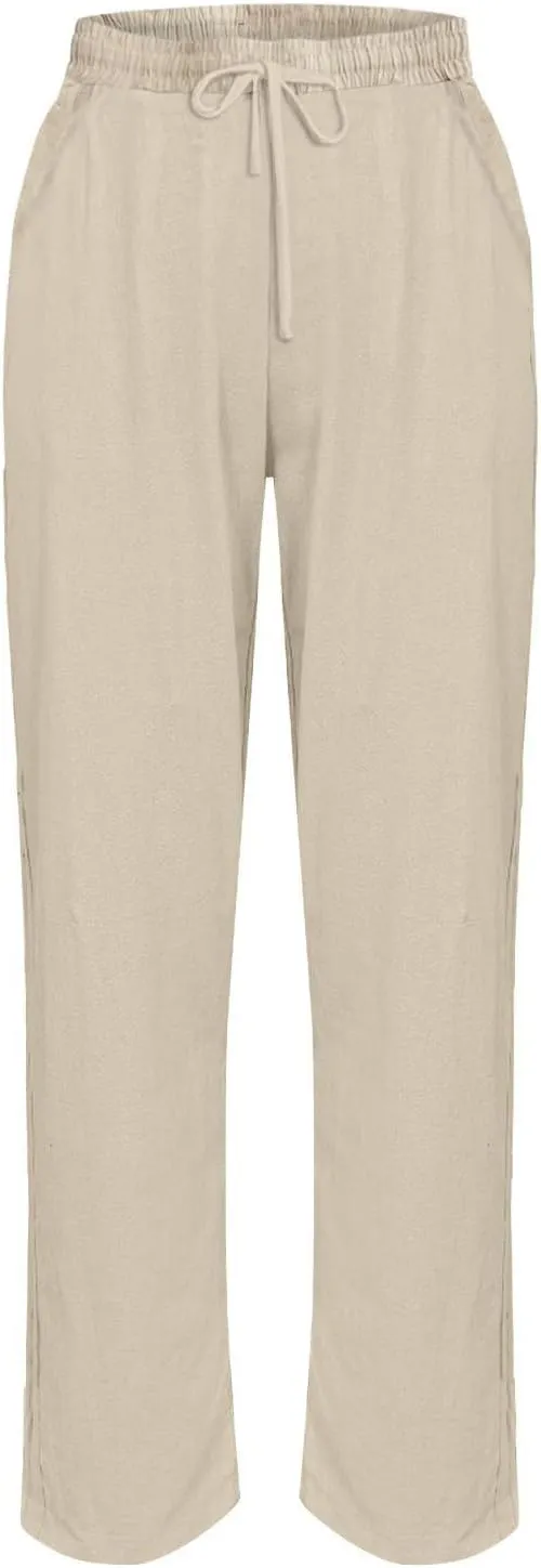 TANGNADE Women's Relaxed Wide-Leg Palazzo Pants with Elastic Waist Casual Harem Trousers for Summer and Beach Wear