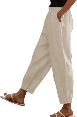 TANGNADE Women's Relaxed Wide-Leg Palazzo Pants with Elastic Waist Casual Harem Trousers for Summer and Beach Wear