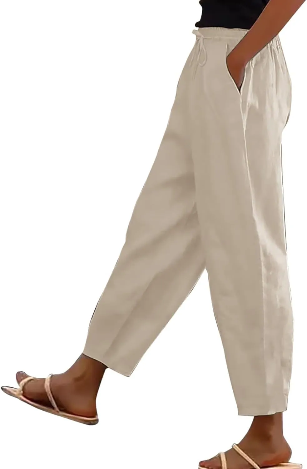 TANGNADE Women's Relaxed Wide-Leg Palazzo Pants with Elastic Waist Casual Harem Trousers for Summer and Beach Wear