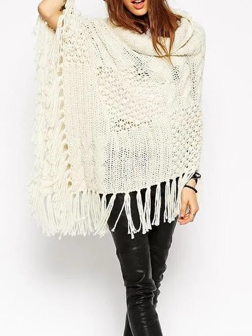 Tassels Knit Cape Shawl Bat Shirt Loose Coat