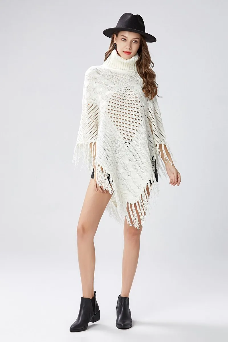 Tassels Knit Cape Shawl Bat Shirt Loose Coat