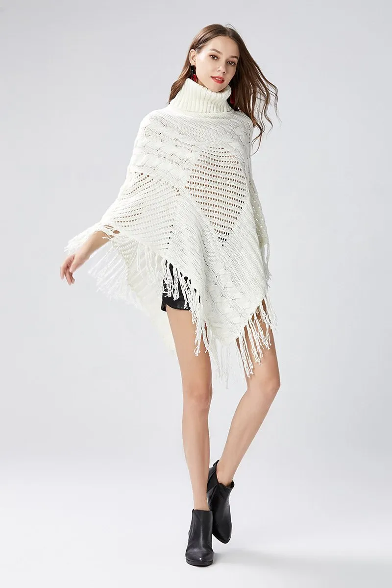 Tassels Knit Cape Shawl Bat Shirt Loose Coat