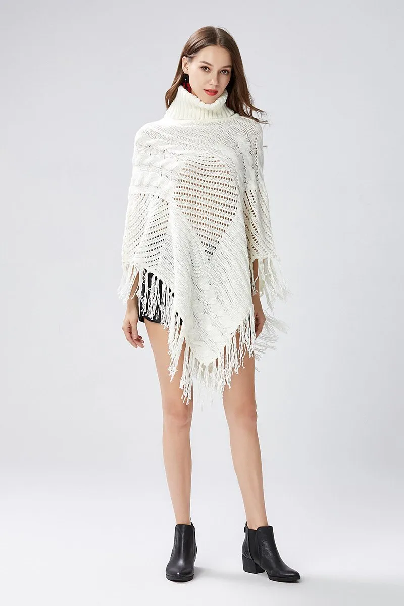 Tassels Knit Cape Shawl Bat Shirt Loose Coat
