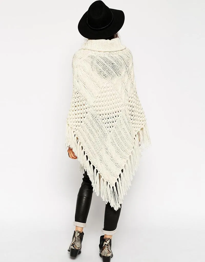 Tassels Knit Cape Shawl Bat Shirt Loose Coat