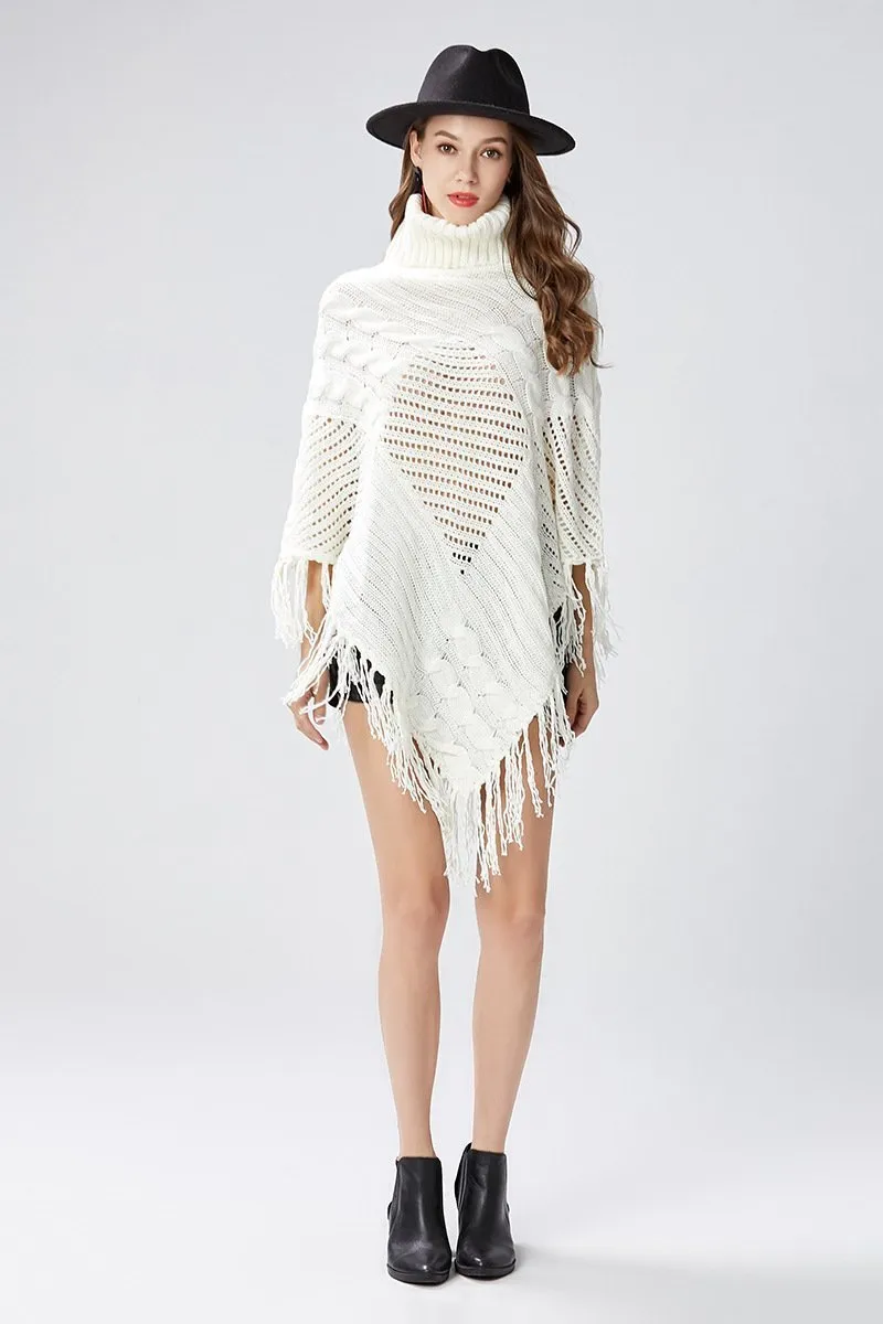 Tassels Knit Cape Shawl Bat Shirt Loose Coat