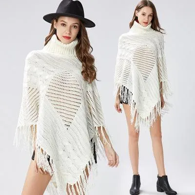 Tassels Knit Cape Shawl Bat Shirt Loose Coat